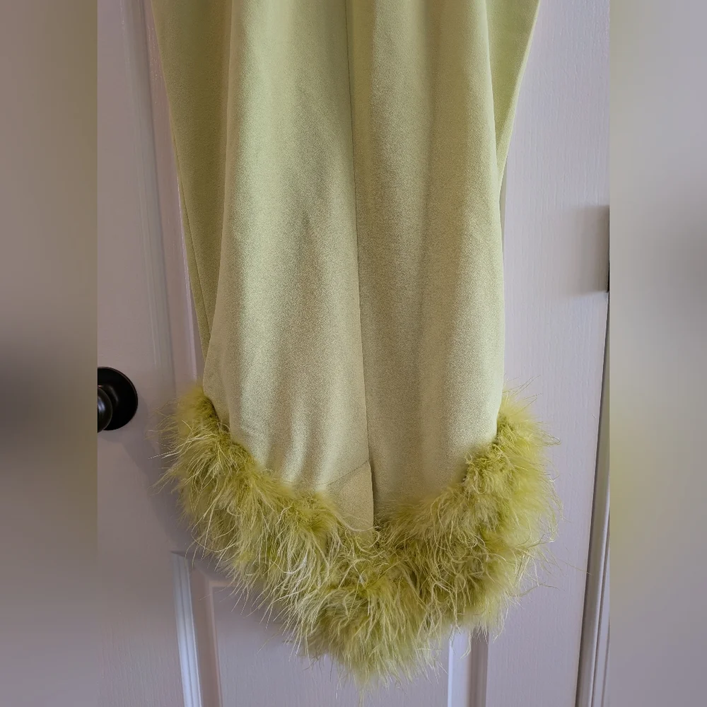 HOUSE OF CB Alessia Asymmetric Feather Trim Midi Dress in Lime Green Size M - Picture 11 of 16